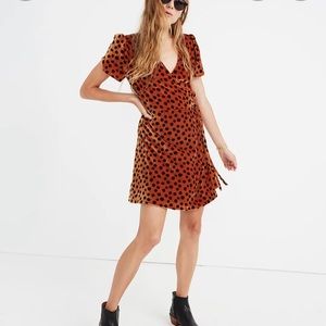 Madewell velvet leopard dot wrap dress large